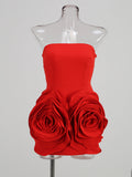 High-End Women's Sexy Breasted Dress Skirt Big Flower Decorative Temperament Dress Dress Banquet Dress Dress Dress Dress Dress Girl 68HZ