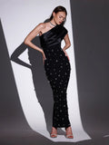 High-End Women's Dress Slanted Shoulder-Sling Banded Evening Dress 68HZ