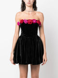 Women's Clothing 2024 New Design Sexy Breast-Wearing Flowers Decorated With Color Dress Temperament Evening Dress Dress 68HZ