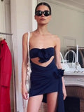 High-End Women's Sexy Hollow Bra Dress Temperament Flower Decoration Irregular Dress Dress Dress Dress Dress Dress Dress 68HZ
