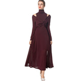 Fashion High-Collar Sexy Open Shoulder Long Sleeves Open Fork And Bottom Dress Women's New European 2025 Spring 68HZ