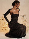 Direct Sale 2024 Sexy Long-Sleeved Lace Lace Lace Tie Dress Two 68HZ