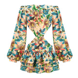New High-End Women's Clothing Deep V Pile Sleeve Sexy Skirt Temperament Hollow Elegant Dress 68HZ