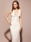 High-End Women's New Sexy Perspective Hollow Deep V Dress Dress Slim Slim Temperament Dress Dress 68HZ
