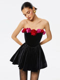 Women's Clothing 2024 New Design Sexy Breast-Wearing Flowers Decorated With Color Dress Temperament Evening Dress Dress 68HZ
