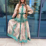 French Dress Spring 2025 New Fashion V-Neck Retro Print High-Rise High-Rise Dress Woman Trend 68HZ