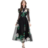 Fashion Scarf Long-Sleeved Green Rose Print Long Dress Spring And Summer Women's New 2024 68HZ