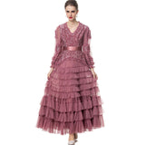 Heavy Industry Glide Sexy V-Neck Lotus Side Fluffy Long Dress Dress Dress Stand Women's Spring And Summer 2025 68HZ