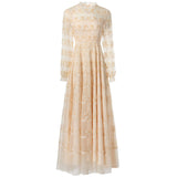 Sexy Perspective Heavy Industry Lily Long-Sleeved Princess Dress Net Yarn Dress New Women's Summer Autumn 2024 68HZ