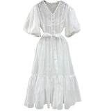 French Bubble Sleeves With A Thin And Lean Color Dress 2025 New Fold Design Long Dress Woman 68HZ