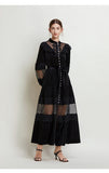 Court-Style Dress Women's French Retro Fashion Collar Pearl Single Buckle Lace Splicing Velvet Swoon Long Dress 68HZ
