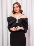 High-End Women's Clothing Collared Shoulder-Stirling High-End Heavy Industry Banquet Black Dress 68HZ