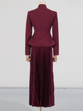 Fashion Elegant High-End Set 2025 New Embroidered Collar Single Buckle Top + 100 Folds High Waist Half-Body Skirt 68HZ