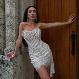 Spice Girls Bosom Sexy Dress Elegant Temperament Fish Bone Girded Irregular Lace Skirt 68HZ
