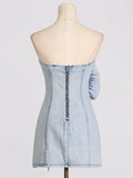 Elegant Bra Bag Hip Skirt 2025 New Design Stitching Lotus Side Flowers Short Denim Dress Woman 68HZ