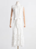 French Famous Wind Dress Woman 2025 Spring New Embroidery Splicing Hollow Waist Thin Dress 68HZ