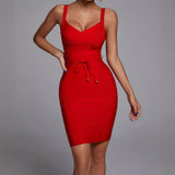Women's Bandage Dress New Multi-Color V-Neck Sling Fashion Belt Tight Bandage Skirt 68HZ