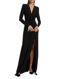 Women's New Sexy Deep V Kinesk Long-Sleeved Dress Dress High Open-Pocket Bag Even Skirt 68HZ