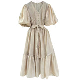 French Bubble Sleeves With A Thin And Lean Color Dress 2025 New Fold Design Long Dress Woman 68HZ
