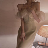One-Word Shoulder Sexy Pure Desire Dress Women Sleeveless Chic Niche Design Party Banquet Dress Dress 68HZ