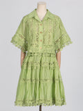 Holiday Wind 2025 Spring New Temperament Small Ribbon Embroidered Lace Shirt + Women's Dress 68HZ