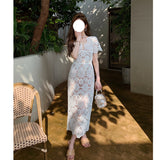 Summer Design Feel Rice White Heavy Lace Short Sleeve V-Neck Dress High Waist Repair Paper Pencil Dress 68HZ