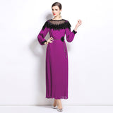 2024 Senior Sense Of The Famous Fan Heavy Industry Nail Bead Dress Temperament Sister Fan Lantern Sleeves Loose Skirt 68HZ