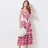 Summer French Retro Sling Dress Long Dress Temperament High Waistless Sleeveless Porcelain Print A Large Swing Dress 68HZ