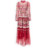 Heavy Industry Embroidery Lantern Sleeve Princess Powder Long Dress Dresses Autumn And Winter Women's New 2024 68HZ