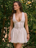 Summer New High-End Sexy Perspective Hollow Sleeveless Dress High Waist Repair V-Neck A Dress Woman 68HZ