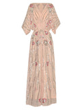 V-Neck Bat Sleeves Heavy-Slified Embroidered Nails Tucked Long Dress Dress Dress 2024 Summer New 68HZ