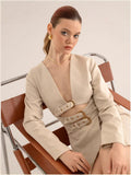 High-End Women's Suit Sexy Hollow With Long-Sleeved Top Irregular Tie Short Skirt Two-Set 68HZ