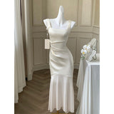 White Dingy U Tie Dress Femininity Design Fishtail Long Dress Dress Dress Dress 68HZ