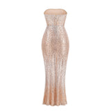 Sexy Gradient Brighten Bra Smear Skirt Long New High-End Repair Under The Fork Dress Dress Woman 68HZ