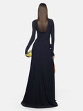 Women's New Sexy Perspective Umbilly Net Yarn Long-Sleeved Dress Long-Sleeved Dress Temperament Low-Breasted High Open Fork Dress 68HZ