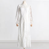 Spring 2025 New Tea Break French Dress Standing Collar Hollow Design Feel Waist Thin Fashion Temperament Dress 68HZ