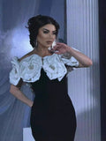 High-End Women's Dress Big Flower Collar Shoulder Repair Slimming Banda Skirt 68HZ
