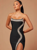 Heavy Industry Bandage Dress Fish Bone Stender Diamond Bra Open Bosom Dress Dress Dress Women's Clothing Explosion 68HZ