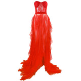 Sexy Bare Back Twidce Dress Women's Perspective Mesh Yarn Large Open Fork Dress Long 68HZ