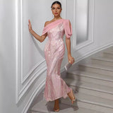 2024 Hot New Women's Dress Single-Shoulder Chiffon Splicing Squint Dress Party Dress 68HZ