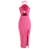 New High-End Sexy Hanging Neck Dress Irregular Opening Dress Long Model 68HZ