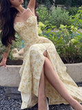 Spice Girls Wear Women's Spring New Fashion Broken Flower Dress Vacation Style Suspension Dress Women's Fork Dress 68HZ