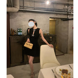 Design-Sense Suit Fabric Sleeveless Dress French Hepburn A-Word Short Dress 68HZ