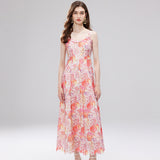 French Court Wind Shattered Flowers Hanging Dress Women's Summer Net Yarn Hollow Waist Design Chic Dress 68HZ