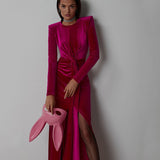 High-End Women's Fashion Round Collar Velvet Long Dress Tight Open Fork Dress Dress Long 68HZ