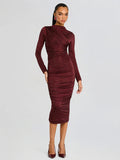 2025 New Women's Dress Sexy Bag Hip Hot Diamond Fork Long Sleeve Dress 68HZ
