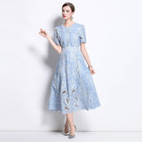 French Niche High-End Water-Soluble Lace Dress Light Luxury Elegant Temperament Hollow Embroidery Embroidery Dress 68HZ