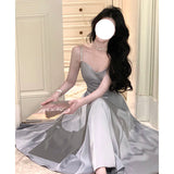 Diamond Chain Ding Noodles With Dress Women's New Waist Display Lanky Dress Sweet Style Banquet Dress Dress Dress Dress 68HZ