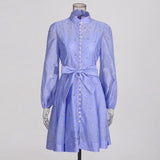 French Early Autumn Silk Taut Feeling High Collar Design Heavy Industry Nail Drill Long Sleeve Buckle Lantern Sleeve Dress Shows Temperament 68HZ