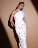 High-End Women's Dress Slanted Shoulder-Sling Banded Evening Dress 68HZ